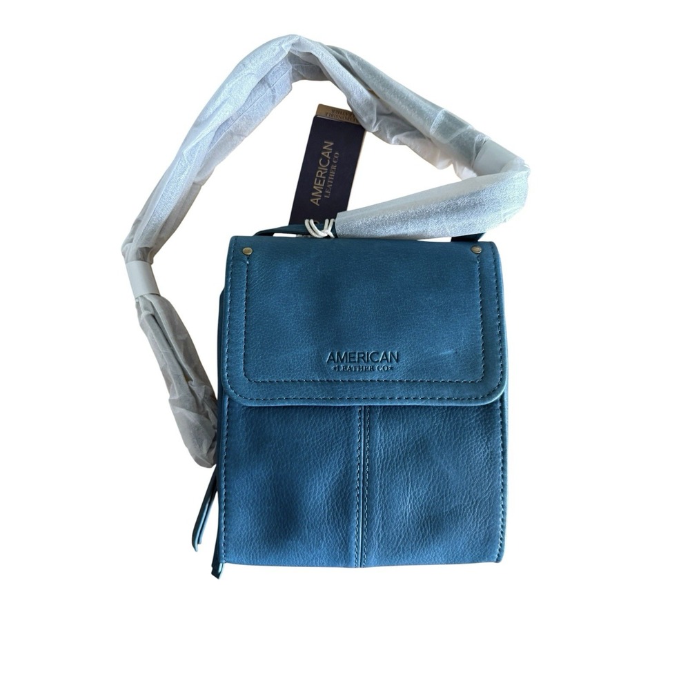 AMERICAN LEATHER CO. Kansas Crossbody Deep Turquoise Smooth NWT Handbag Purse